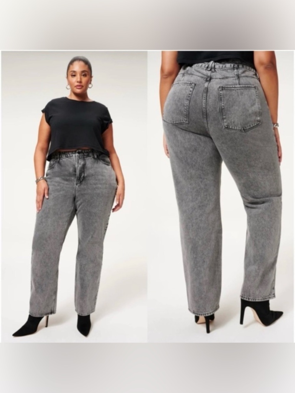 Good American | High Waisted Good Icon Loose Fit Straight Leg Black Jeans 14